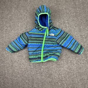 The North Face Kids Hooded Puffer Jacket in Blue & Lime Green Stripe